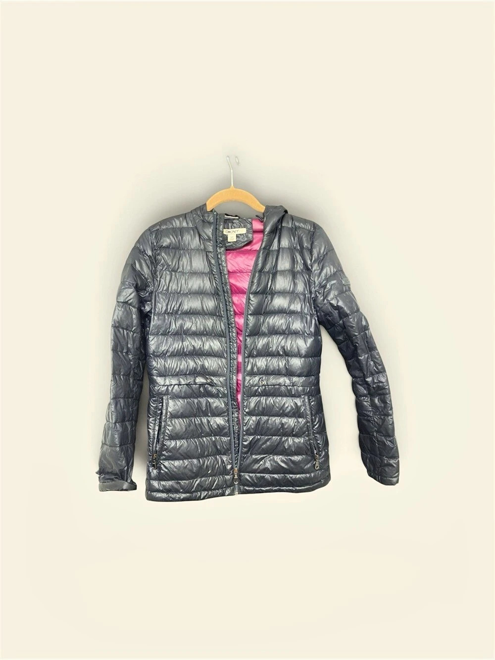 DKNY navy Puffer Jacket sackable mid length